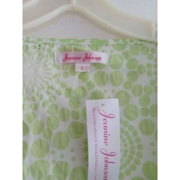 NWT Jeanine Johnson Women Green/White 100% Cotton Swimsuit Coverup Dress Large - Picture 7 of 9